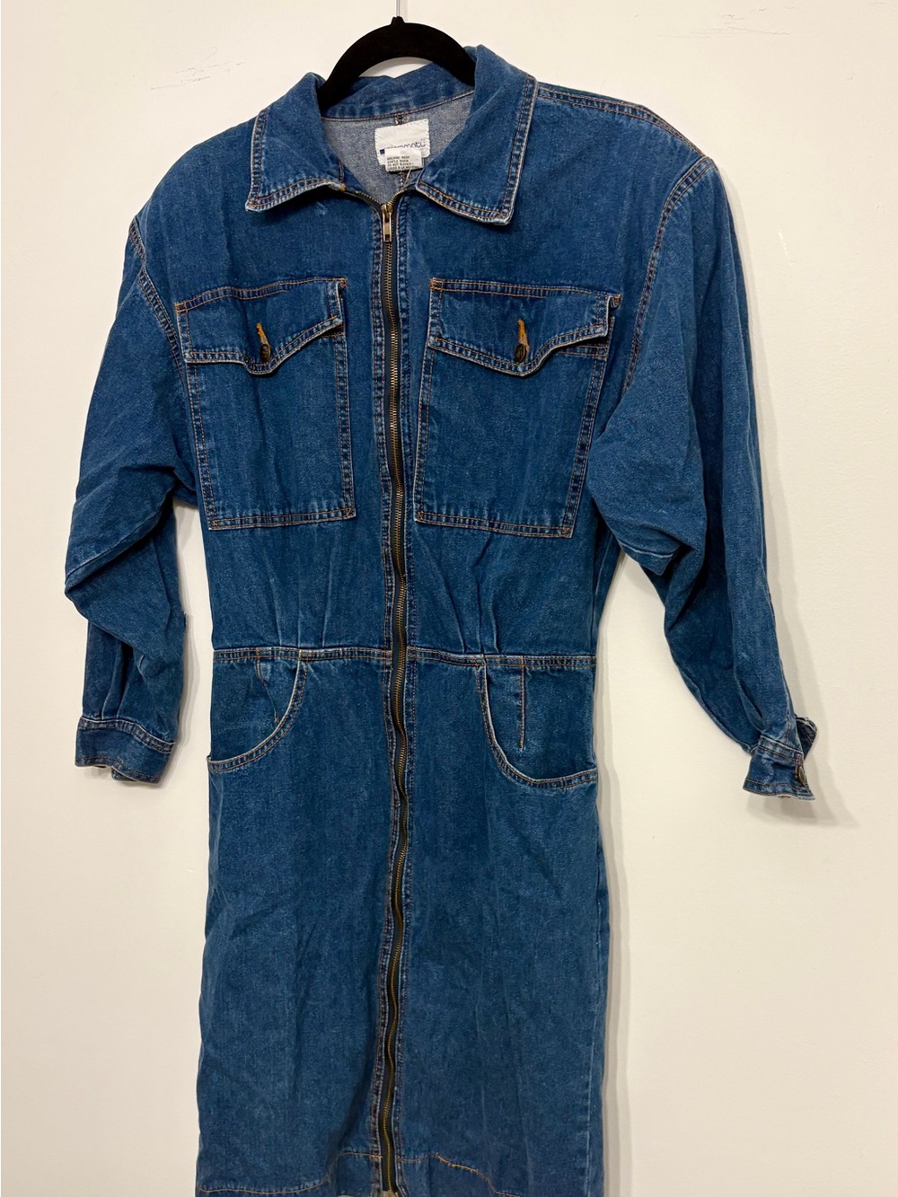 Vintage Blue Denim Zip-Front Dress